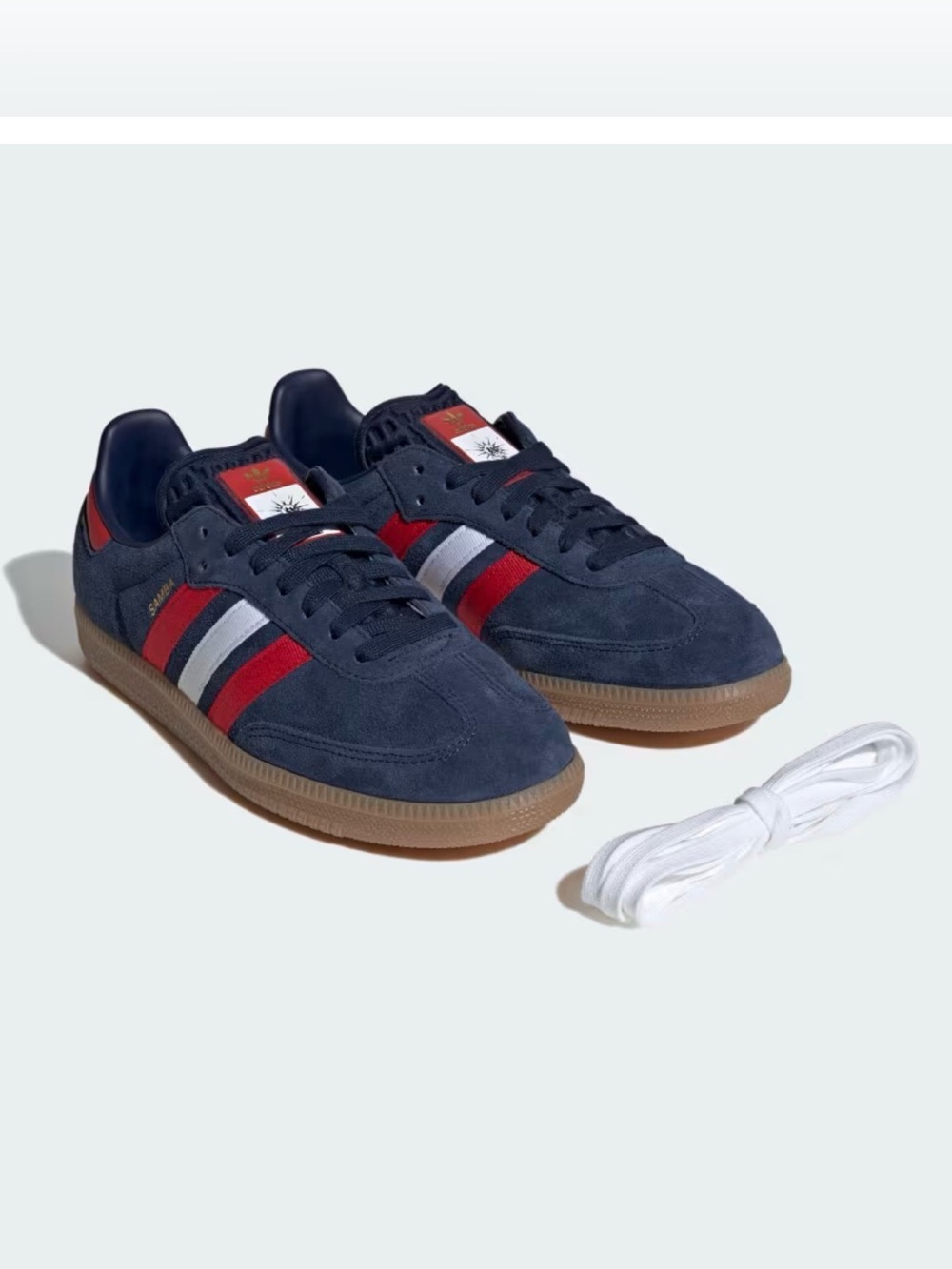 Adidas Men’s Navy OG Samba Suede Sneakers with Red & White Stripes